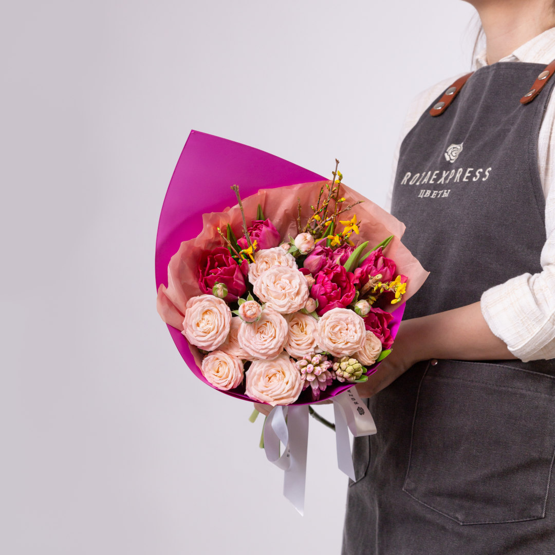 заказать букет Тюльпаны и розовые гиацинты