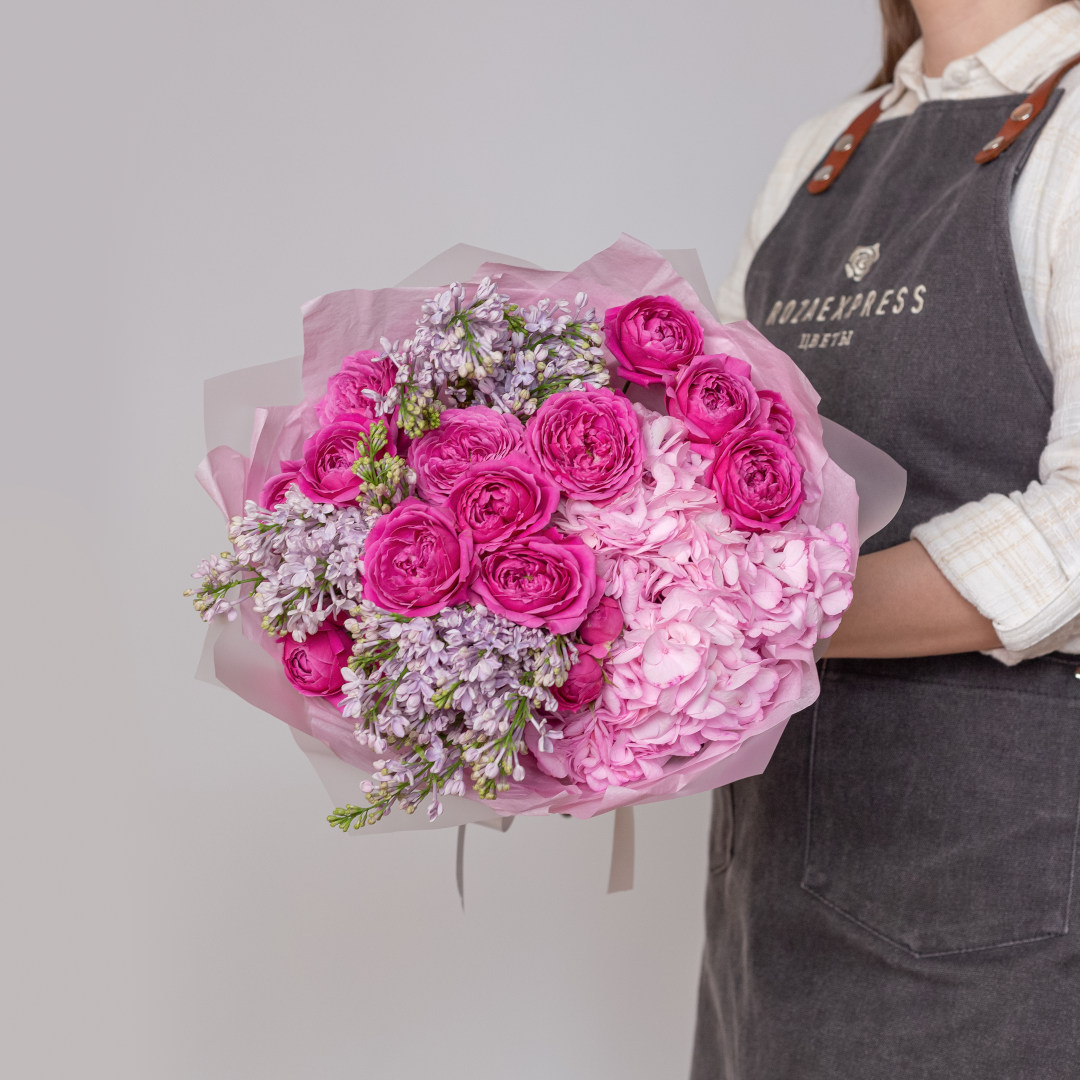 заказать букет Кустовая роза Мисти Баблз и сирень